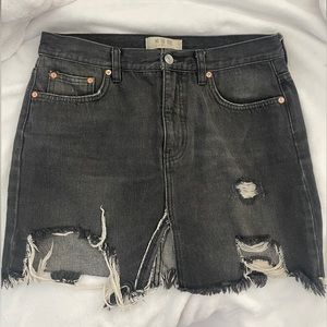 Free people ( We the Free), Size 27, Black/Grey Denim Skirt, Ripped vintage look